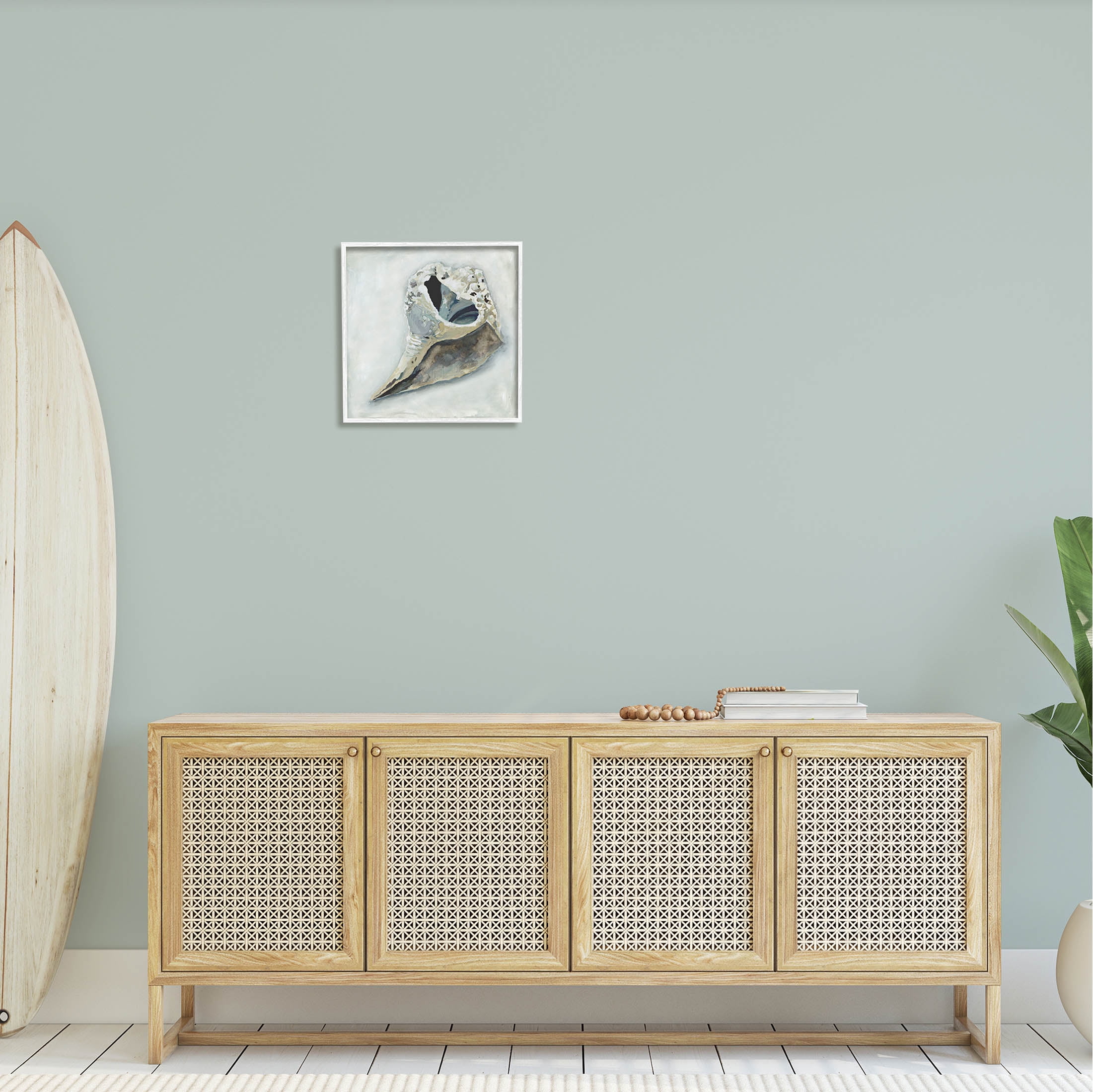 Stupell Industries Nautical Conch Seashell Painting White Framed Art Print Wall Art, Design by Erica Christopher