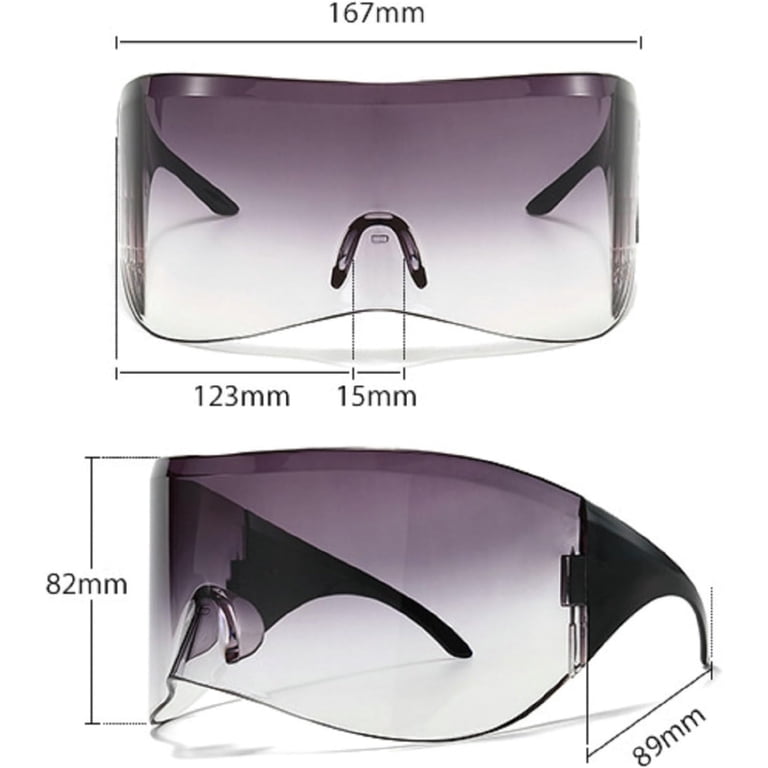 Oversized Rimless Sunglasses Retro Y2K Wrap Around Shield Frame Trendy 3 Pcs Y2K Rimless Sunglasses Women Men, Y2k Glasses Trendy  main image 2