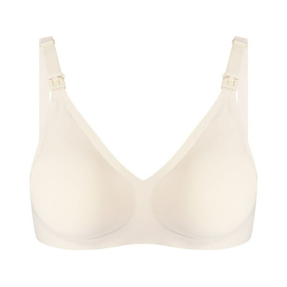 LYEAA Bras for Women Without Wire Wireless Maternity Nursing Bras Breastfeeding Pregnant Solid Breathable Bras Comfort Jelly Strip Sleep Bras Beige L