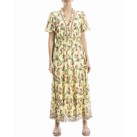 Max Studio womens V-Neck Tiered Maxi Dress, l, Yellow
