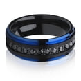 thumbnail image 2 of Black Tungsten Ring,Black CZ Wedding Ring,Blue Tungsten Ring,Engagement Ring,Tungsten Carbide Ring,Anniversary Ring,Beveled Edges, 2 of 4