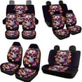 thumbnail image 3 of Uorisanigo Halloween Sugar Skull Car Seat Covers Sets 10 Pack with Cars Seat Belt Cover and Water Cup Coaster Steering Wheel Cover and Keychains Soft Easy to Instal Elastic Fabrics for Car SUV, 3 of 7