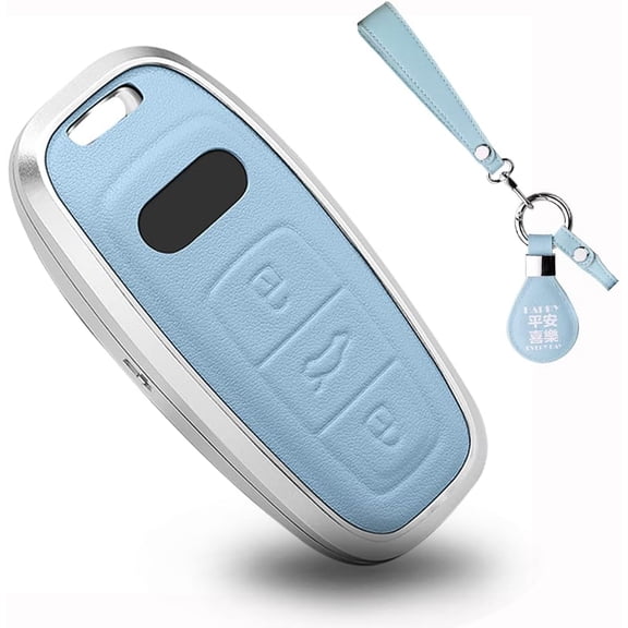 Key Fob Cover Compatible with Fit for Audi A6 A7 A8 Q7 Q8 E-tron 2020-2021, Aluminum Alloy Frame Leather Key Fob Cover Keyless Full Protection 3 Button Smart Key Case Keychain Case Holder Protector
