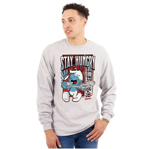 The Smurfs Cool Kanji Stay Hungry Unisex Plus Size Long Sleeve Tee Shirt Brisco Brands 2X