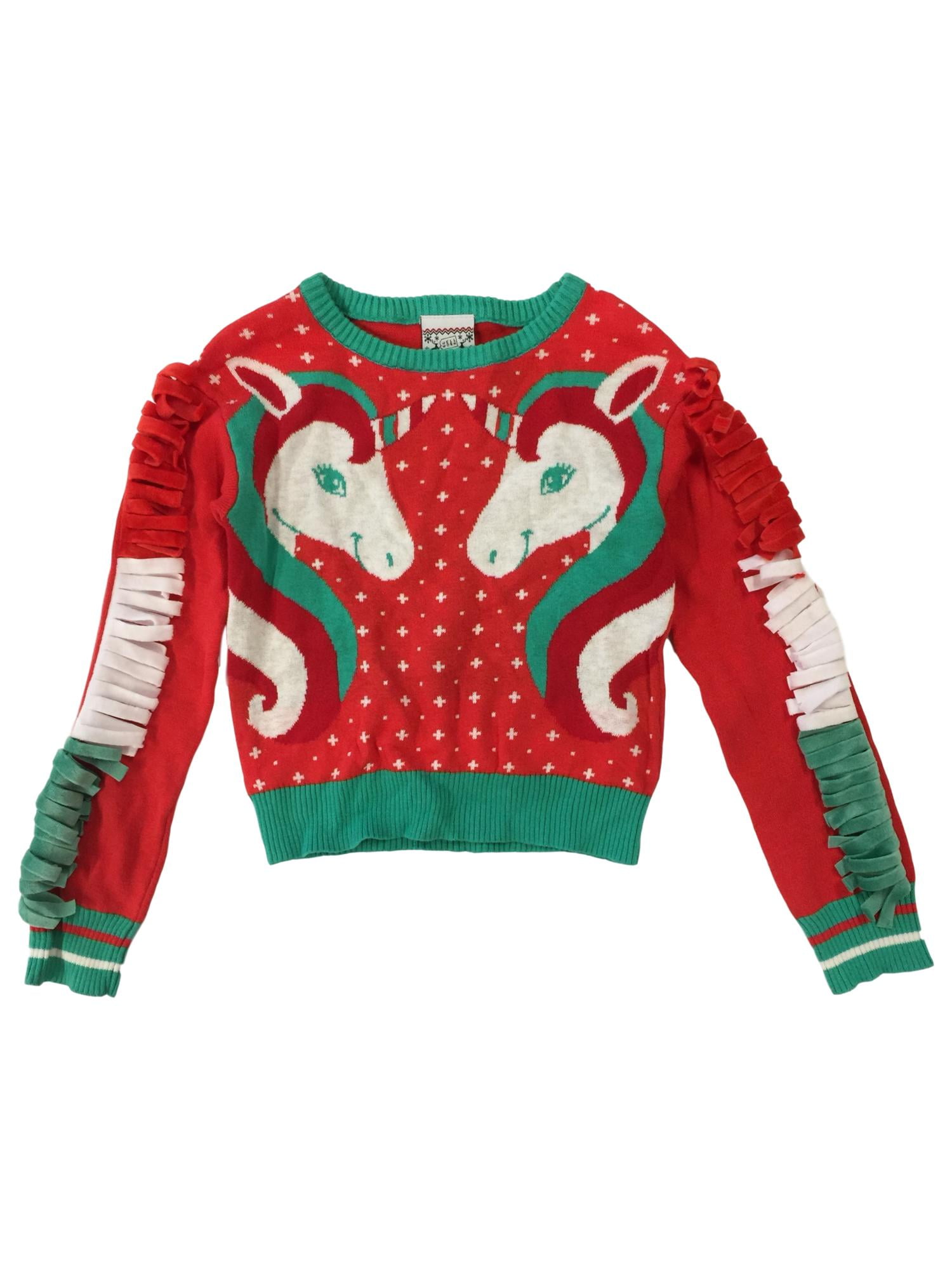 pink and green christmas sweater