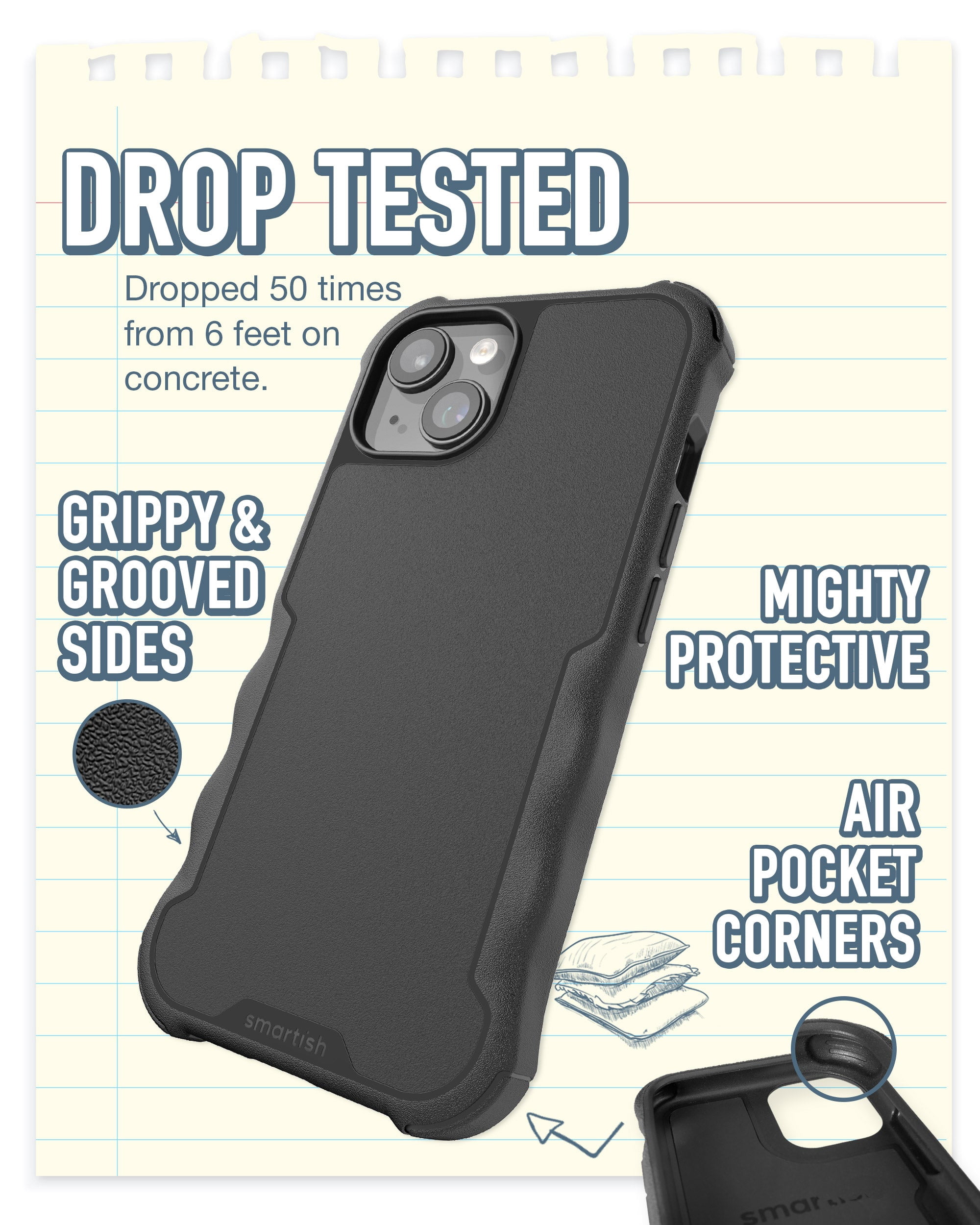 Smartish iPhone 15 Protective Case - Gripzilla Compatible with MagSafe [Rugged + Tough] Heavy Duty Armored Slim Cover with Drop Protection - Black Tie Affair