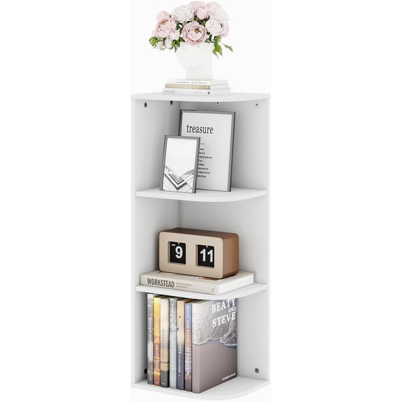 3-Tier Corner Bookcase, Small Corner Cabinet, Wooden Shelves with Storage for Living Room, Playroom, Bedroom, Small Space, White