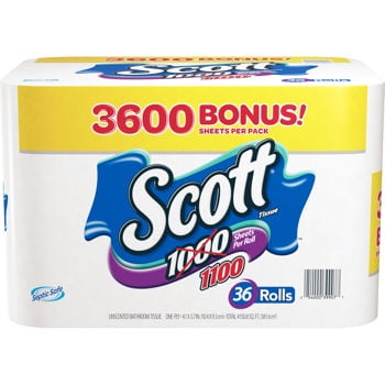 Scott 1100 Unscented Bath Tissue 1-ply 36 Rolls 