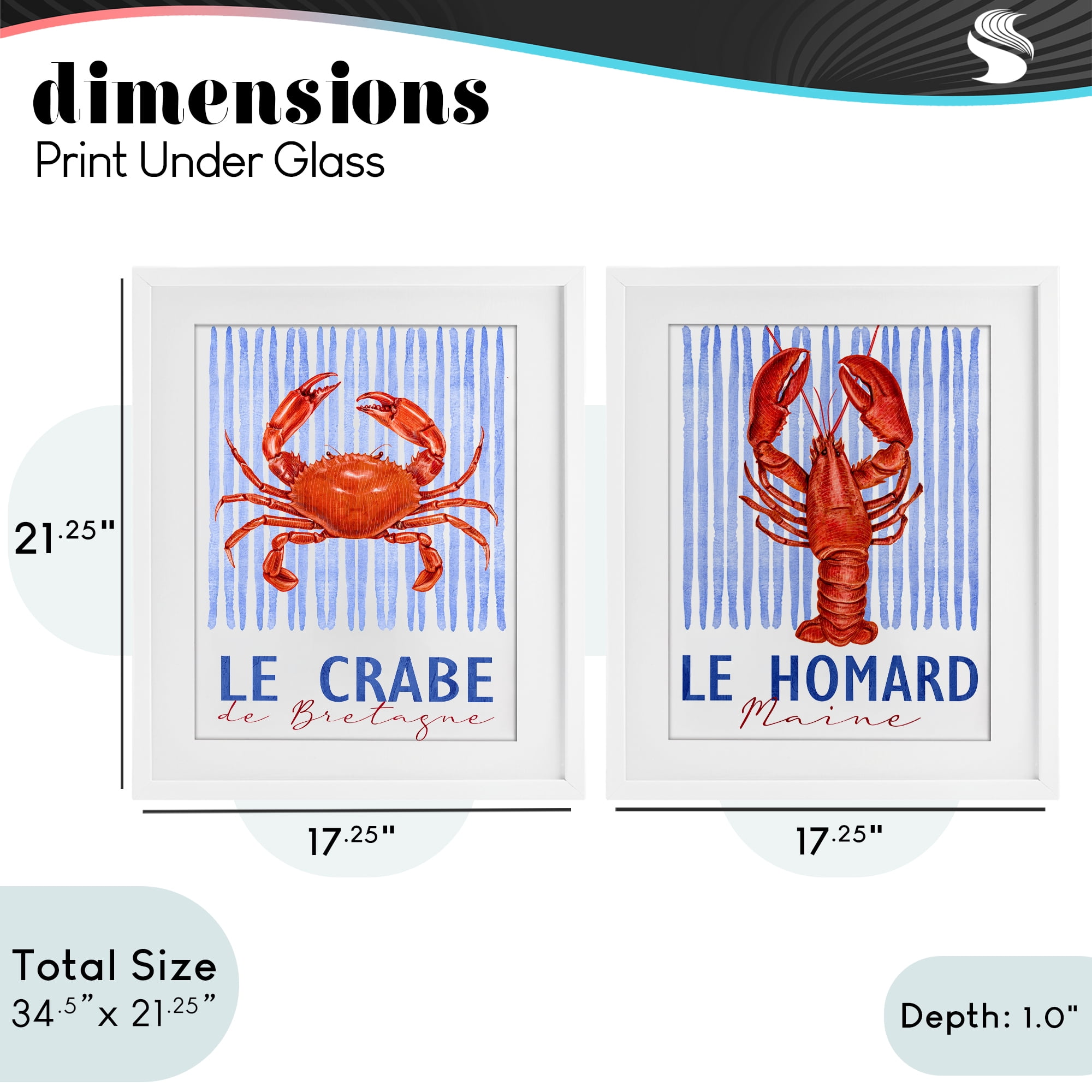 Stupell Industries Nautical Stripes Sea Creatures 2 Piece White Framed Print Under Glass Set, design by Kim Allen