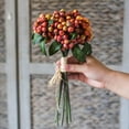 thumbnail image 3 of Artificial Fruit Berry Bunch Green and Orange Red 11" Tall Plant Stem, 3 of 3