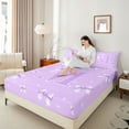thumbnail image 4 of Castle Fairy Girls Female Cartoon Ribbon Bow Initial Alphabet M 4 Pieces Queen Sheet Sets,Dreamy Princess Bow Knot Ultra Soft Flat Sheet,Bling Stars Print Queen Fitted Sheet,Breathable Home Decor, 4 of 7