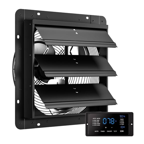 CAMMOO 14" Wall Mount Fan with Smart Touchscreen Controller, 10-Speed Shutter Exhaust Fan for Garage, Attic & Greenhouse, Black
