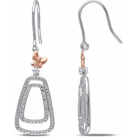 Miabella White Topaz Accent and Diamond Accent Two-Tone Sterling Silver Dangle Earrings