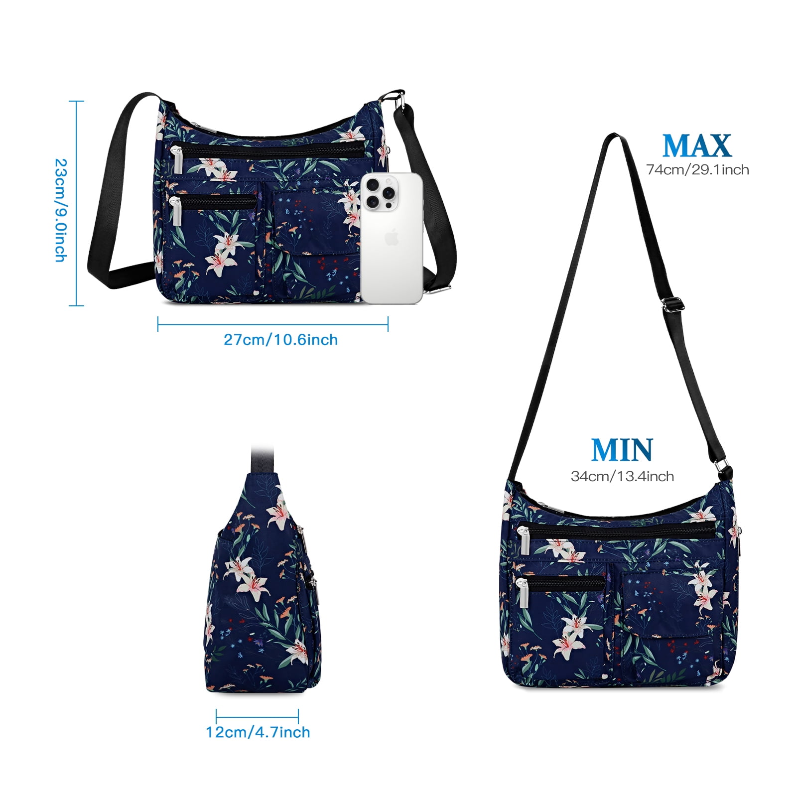 URSOFINE Women's Crossbody Bag Lightweight Ladies Travel Shoulder Messenger Bag with Adjustable Strap & Multiple Pockets Soft Across Bag Purse for Everyday Use (15+)