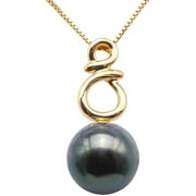 JYX Tahitian Pearl Pendant 18K Yellow Gold 10.5mm Round Peacock Green Tahitian Pearl Necklace