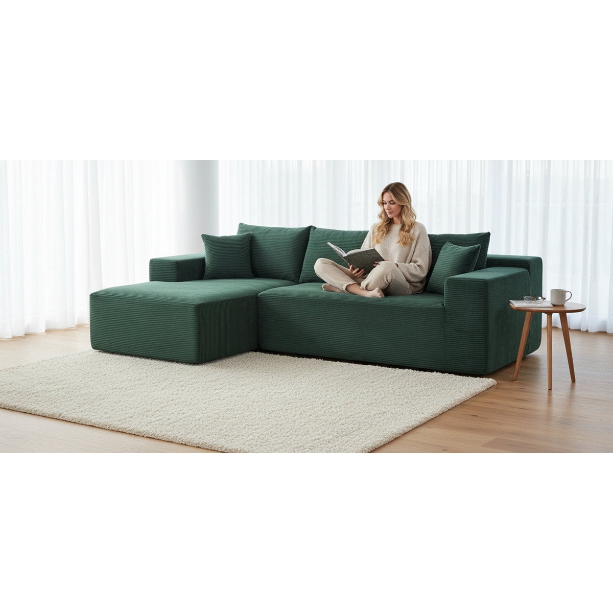 US Pride 2-Piece compressed Corduroy L-Shaped Sofa Left hand facing