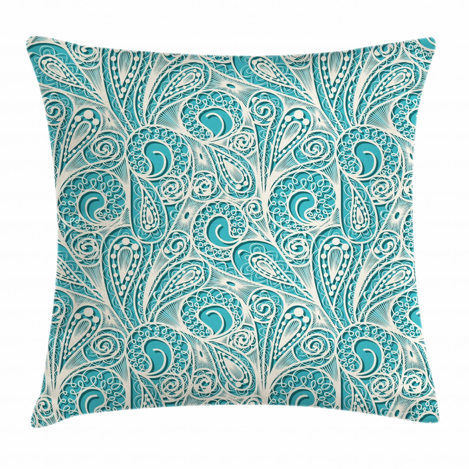 Teal and White Throw Pillow Cushion Cover, White Lace Style Pattern ...