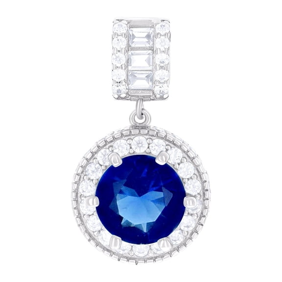 925 Sterling Silver Womens Blue White Baguette Round Cubic Zirconia Fashion Charm Pendant Necklace 19x10.8mm Wide Pendan