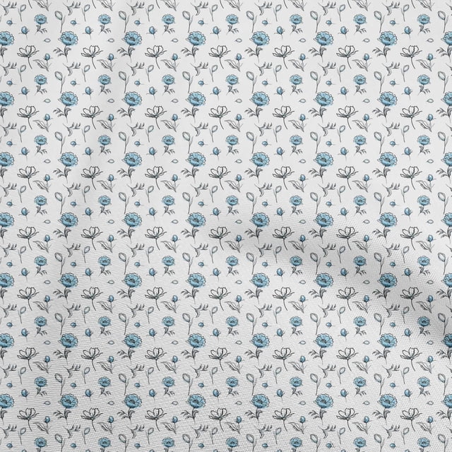 oneOone Rayon White Fabric Floral Sewing Material Print Fabric By The Yard 56 Inch Wide