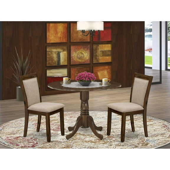 East West Furniture Dublin 3-Piece Wooden Dining Set in Natural Walnut