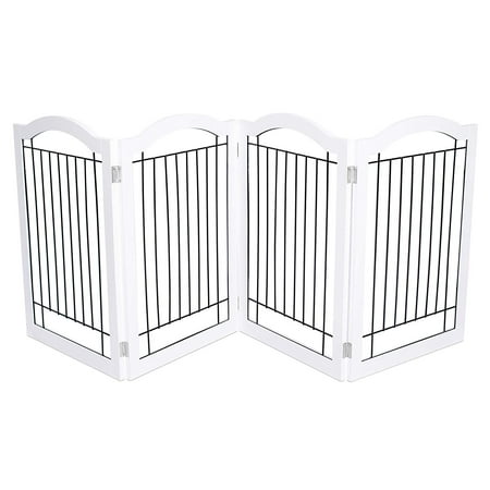 Internet’s Best Wire Dog Gate with Arched Top | 4 Panel | 30 Inch Tall Pet Puppy Safety Fence | Fully Assembled | Durable MDF | Folding Z Shape Indoor Doorway Hall Stairs Free Standing |