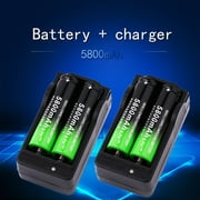 4PCS 5800mah 18650 Battery 3.7V rechar gea ble LiI on & 2PCS Dual Smart char ger Up To 1800 rechar gea ble Times