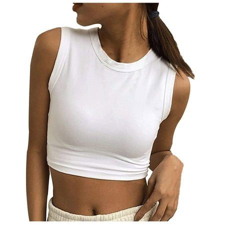 

Women s sexy fashion round neckline exposed solid color sleeveless undershirt