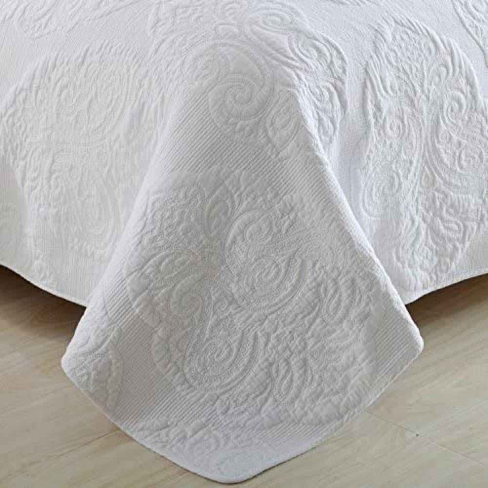 DBOZE 100% Cotton Lightweight Embroidered Quilt Set – Soft, Cozy Bedspread, High-Density Fabric, King/Cal King, White