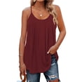 thumbnail image 3 of Huowey Summer Casual Tank Top For Women Spaghetti Strap Solid Color Pleated Ruffle Crewneck Loose Fit Comfort Oversized Lightweight Breathable Flowy Dressy Cami Blouse,Red,XXXXXXL, 3 of 4
