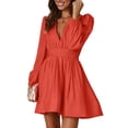 thumbnail image 1 of ZAXARRA Women Solid Color Deep V Neck A-Line Party Mini Dress for Beach Cocktail Club Streetwear, 1 of 6