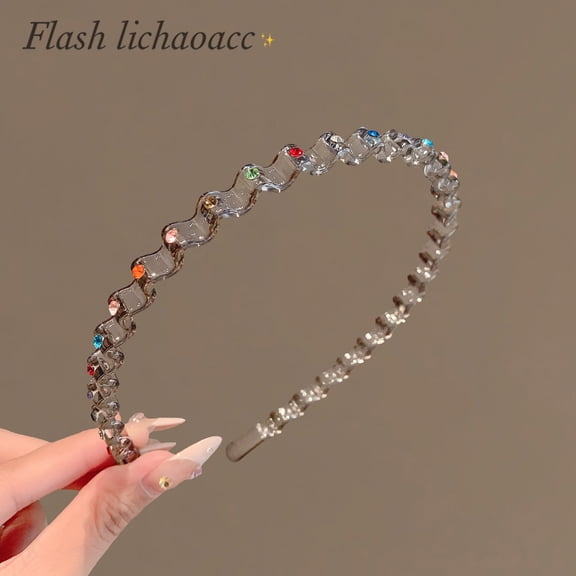 Korean-style colored diamond wave headband, simple and fashionable hair accessory, daily洗脸 headband, versatile hairband for women