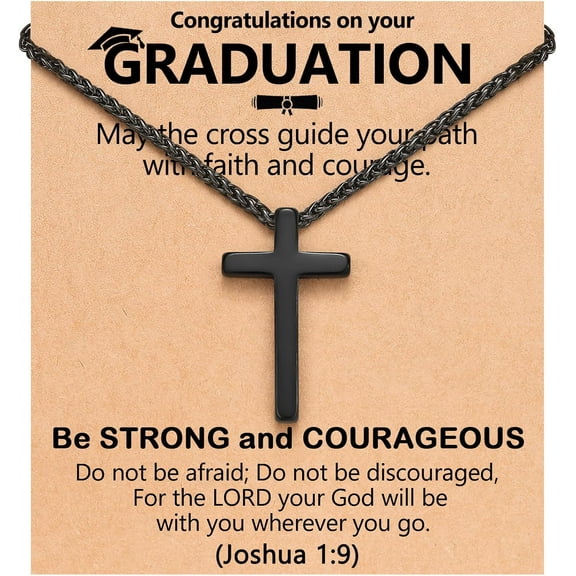 Bible Verse Black Cross Necklace Christian Graduation Gifts for Him Son Grandson College High Middle School