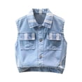 thumbnail image 4 of DJDLJWCJ Girls Denim Vest Tops (18M-14Y) Collared Sleeveless Button Down Jean Waistcoat with Pockets Fall Outerwear Blue Size 9, 4 of 9
