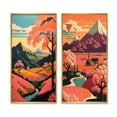 thumbnail image 2 of Designart "Japanese Mountain Serenity Elegant Pink Landscape II" Meadow Framed Wall Art Set Of 2 - Traditional Pink Gallery Wall Frame Set For Home Decor, 2 of 6