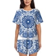 thumbnail image 1 of Balery Blue Watercolor Conjunto de Pijama para Mujer con Estampado, Dos Piezas de Manga Corta y Shorts, Ropa de Dormir Suave con Cuello Redondo y Bolsillos-XX-Large, 1 of 6