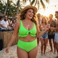 thumbnail image 2 of Agnes Orinda Women's Plus Size 2 Piece Swimsuits Tie High Waisted Ruffle Tummy Control Bathing Suits Swimwear 3X Green, 2 of 8