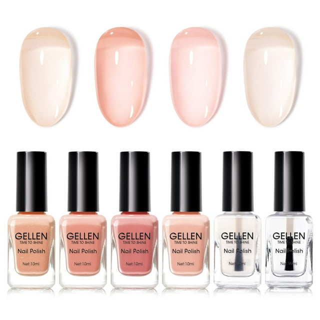 Set de esmaltes de uñas GELLEN Sheer Pink con base transparente, 6 unidades