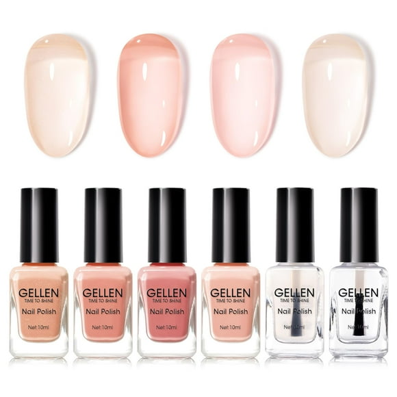 Set de esmaltes de uñas GELLEN Sheer Pink con base transparente, 6 unidades