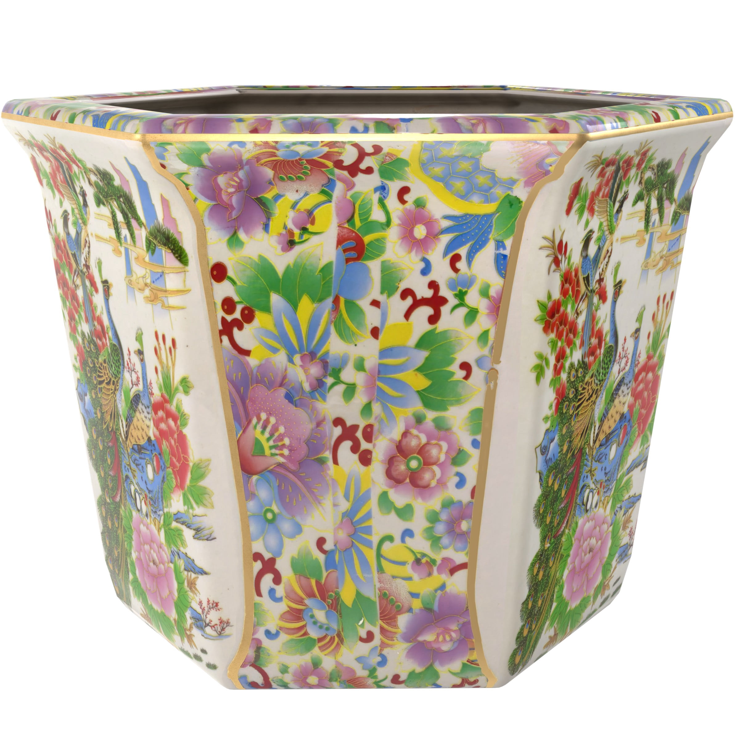 12" Hexagonal Flower Pot - Satsuma Peacock