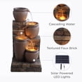 thumbnail image 3 of Teamson Home 4-Tier Outdoor Cascading Bowl Stacked Stone Solar Powered Water Fountain with LED Lights, Brown, 3 of 8