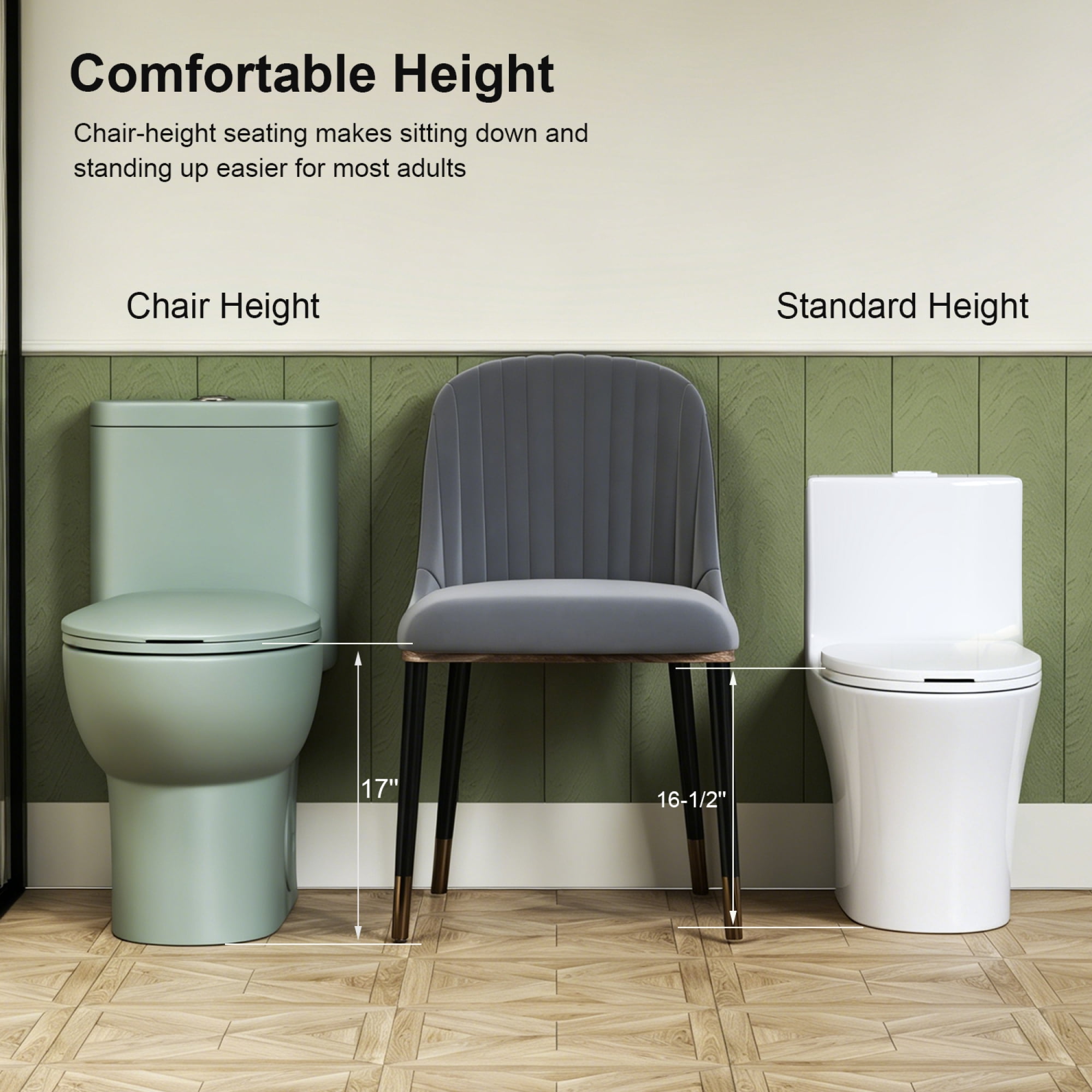 One-Piece Toilet,Powerful & Quiet Dual Flush Modern Toilet with Comfort Chair Seat,1.1/1.6 GPF,Green