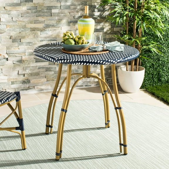 Safavieh Kylie Outdoor Patio Rattan Table - Navy/White