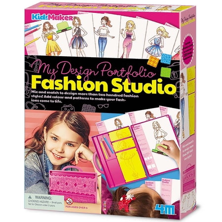 4M: KidzMaker: My Design Portfolio Fashion Studio - Design & Draw Outfits  Mix & Max Pattern Rubbing Plates  Travel Case  Arts & Craft Set  Kids 5+