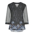 thumbnail image 3 of gakvbuo 3/4 Sleeve Tunics Tops For Womens Floral Blouses Shirts Double Layers V Neck Dressy Blouses Loose Fit Pleated Mesh Shirts, 3 of 4