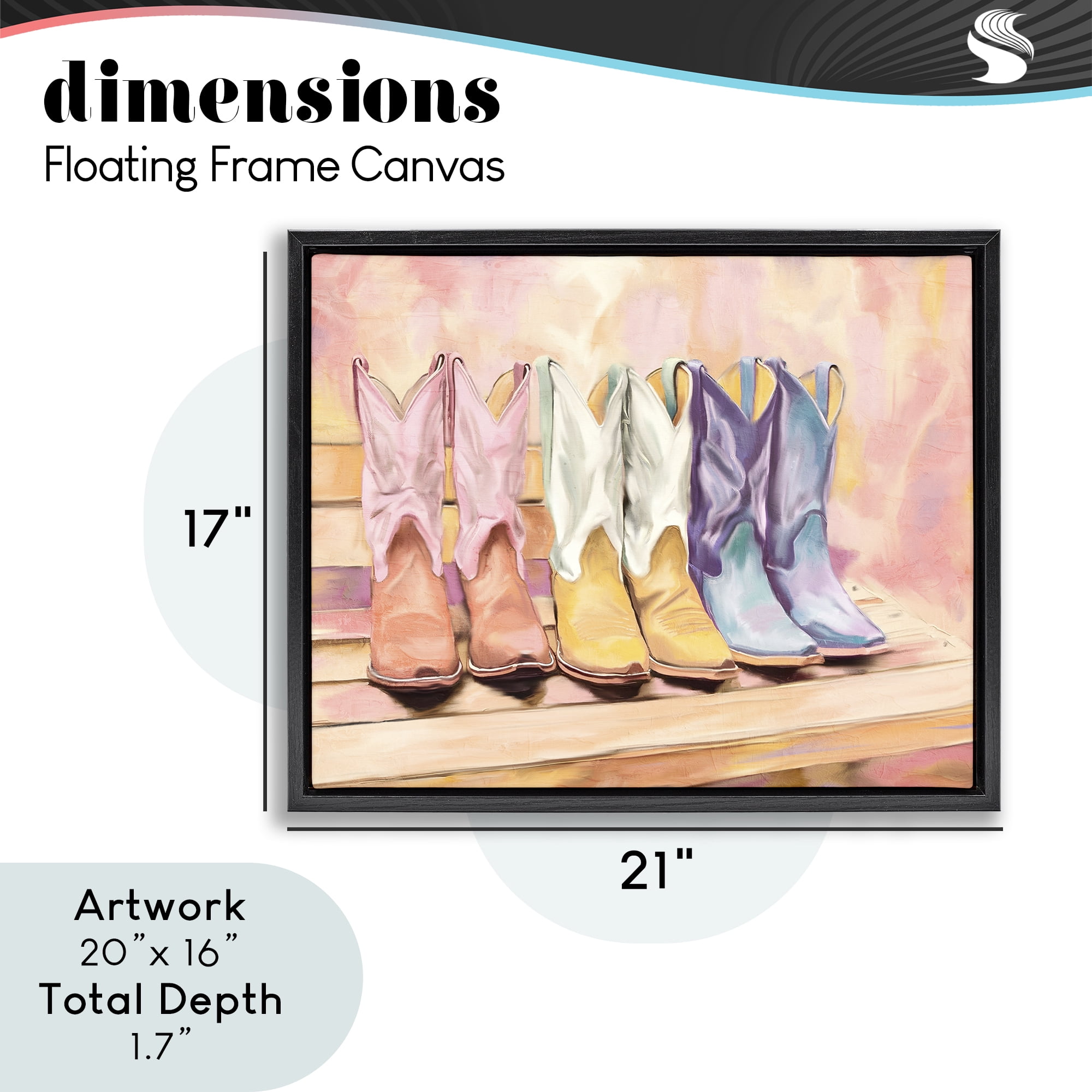 Painted Boots Trio Black Framed Floater Canvas Wall Art, design by Kim Allen