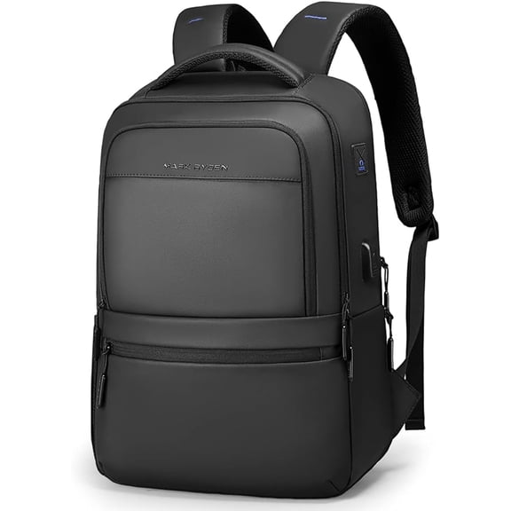 MARK RYDEN 15.6 Inch Laptop Backpack for Men and Women, Water-Resistant Nylon Business Travel Bag with USB Charging Port, Anti-Theft Pocket, Lightweight Work School Backpack – Black