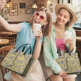thumbnail image 5 of Canvas Tote Bag for Women with Compartments, Large Cute Golden Floral Teacher Student Shoulder Bag Nurse Purses Crossbody Bags Work Laptop Book Bag Satchels Handbags, 5 of 6