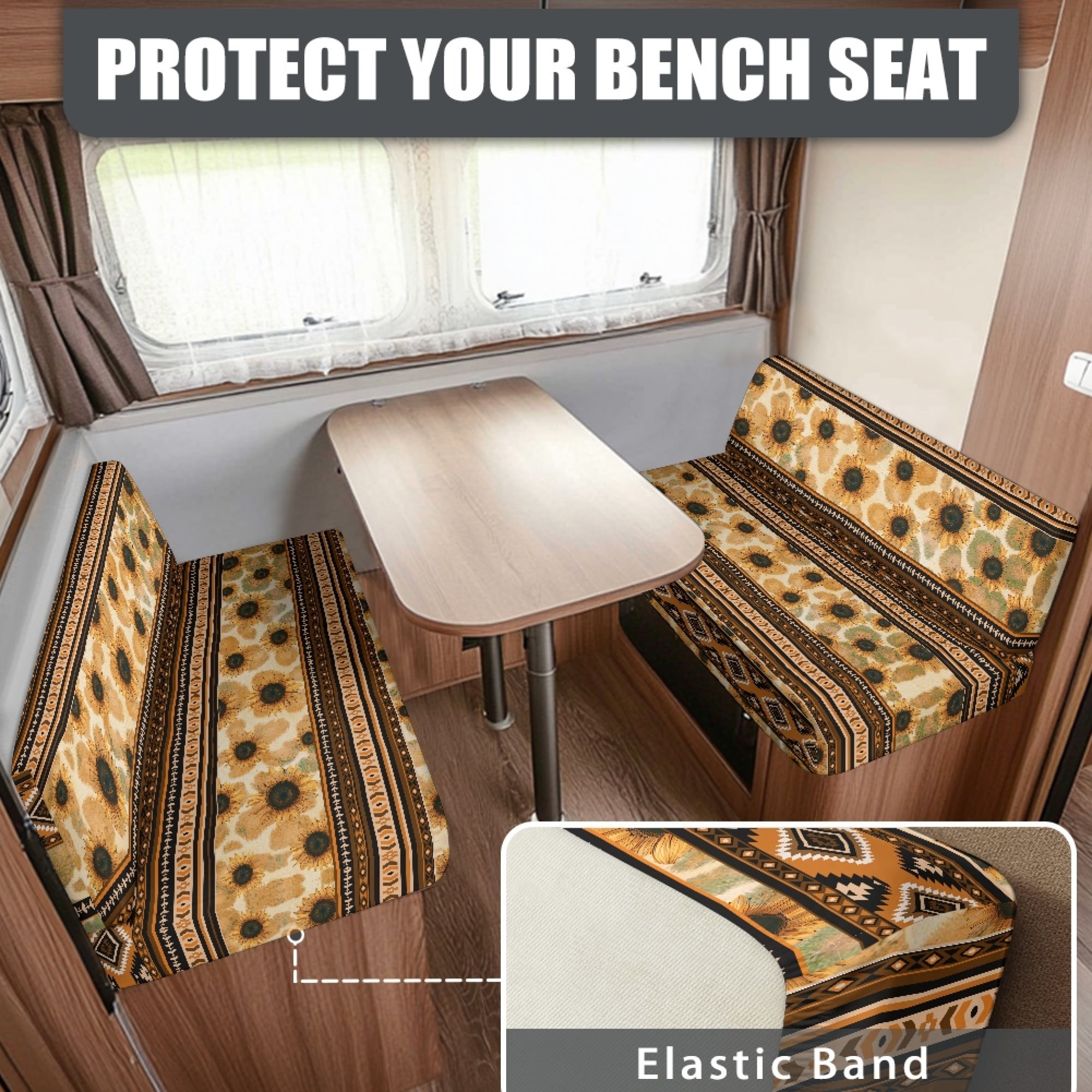 Yuyamidu Aztec RV Dinette Cushion Covers Sunflower Couch Cover for RV Camper Sofa Camper Cushion Slipcover Universal Camper Dinette Seat Covers for Travel Trailer Couch