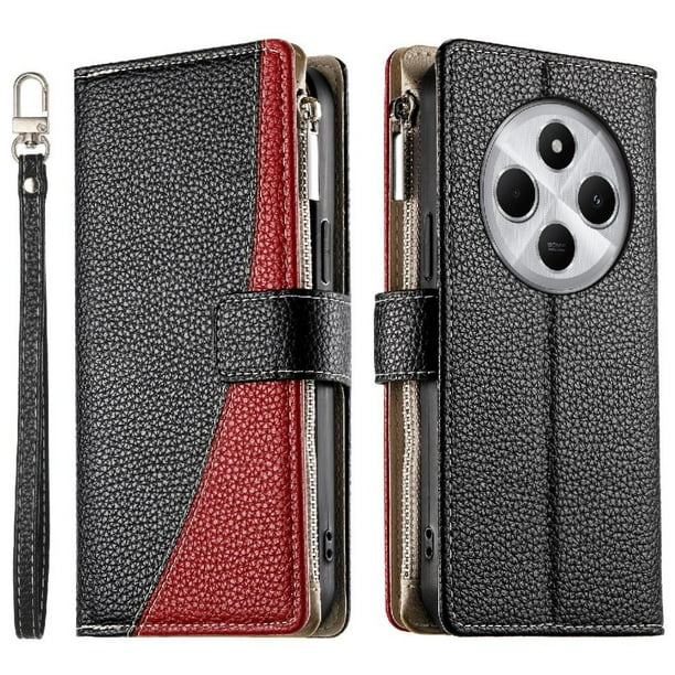 Funda cartera GANGXUN para Xiaomi Redmi 14C 4G , cuero PU con tarjetero, cremallera, correa de mano, soporte y protección 1051°