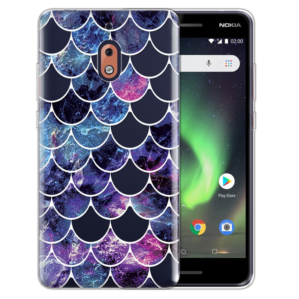 Nokia 2.1 Case with 2 Pack Glass Screen Protector Phone Case for Men Women Girls Clear Soft TPU with Protective Bumper Cover Case for Nokia 2 V-White Flower
